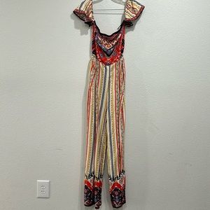 Flying Tomato Off Shoulder Jumpsuit side cut out smocked back SZ Small